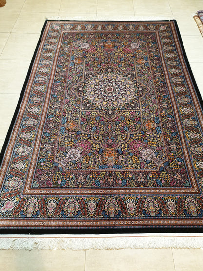 高級ペルシャ絨毯クム産シルク100％　ノウリ工房　300x203cm（FN-10049）