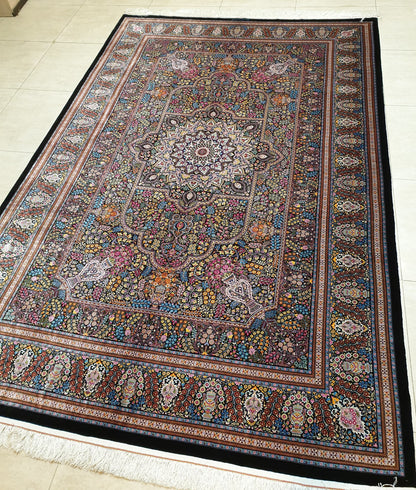 高級ペルシャ絨毯クム産シルク100％　ノウリ工房　300x203cm（FN-10049）