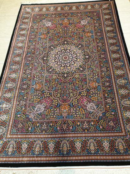 高級ペルシャ絨毯クム産シルク100％　ノウリ工房　300x203cm（FN-10049）