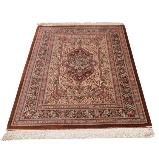 高級ペルシャ絨毯（シルク100％）ヌーリ工房　151×101cm（FN-70352）