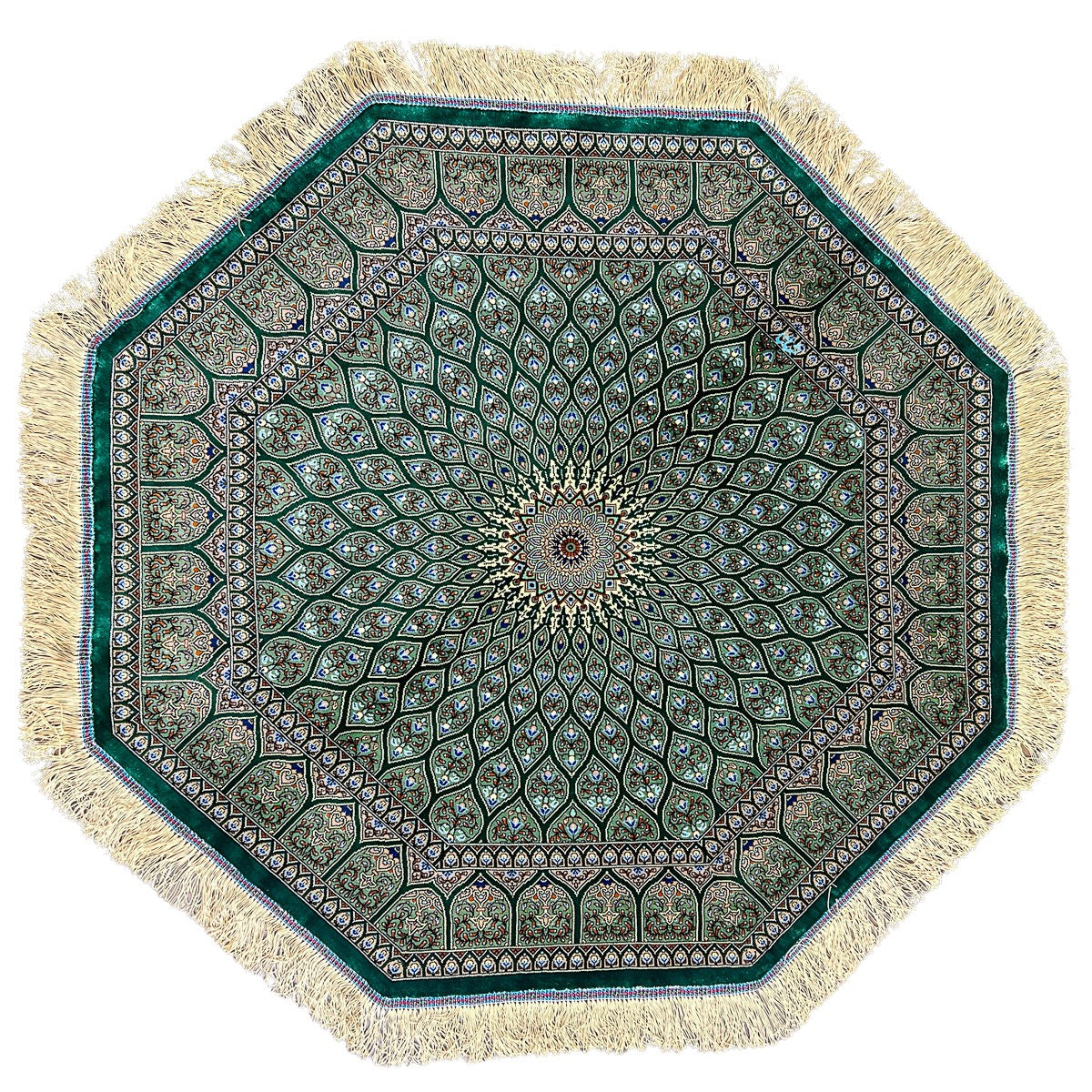 最高級ペルシャ絨毯クム産シルク100％ 100×99cm（FS-13183）