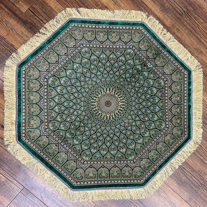 最高級ペルシャ絨毯クム産シルク100％ 100×99cm（FS-13183）
