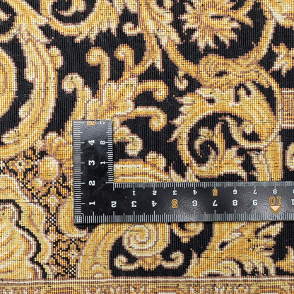 高級ペルシャ絨毯 クム産 シルク100％ AHMADI工房｜バロック唐草メダリオン柄 ブラック×ゴールド｜123×80cm（FS-13292）