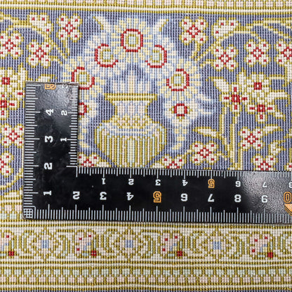高級ペルシャ絨毯 クム産 シルク100％ SHIRAZI工房｜トランジ・獅子文様 ネイビー×ゴールド｜126×79cm（FS-13297）
