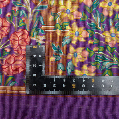 高級ペルシャ絨毯 クム産 シルク100％ TAKHTE JAMSHID工房｜生命の木・花園柄 パープル×マルチカラー｜119×79cm（FS-13303）