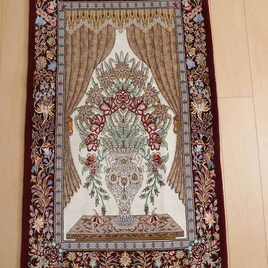 高級ペルシャ絨毯クム 132×80cm（FS-22016）