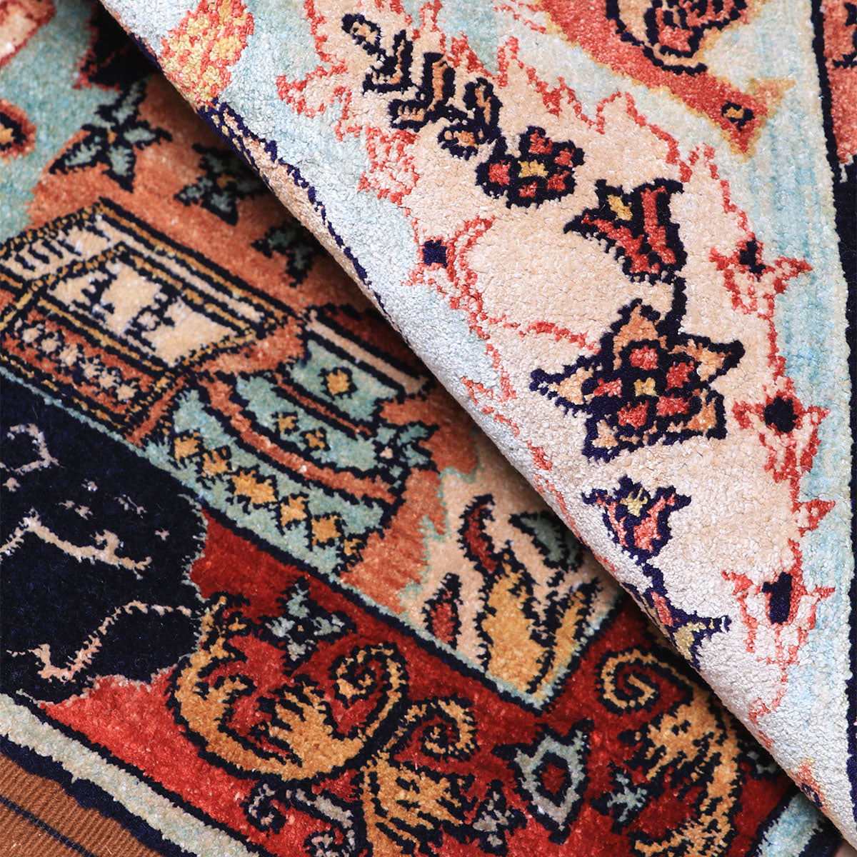 ペルシャ絨毯（イラン産）クム　90×53cm（FS-70010）
