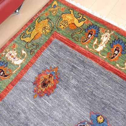 プレミアムギャッベ／ホシナマイ（ルリバフ） 204×154cm（HL-72648）