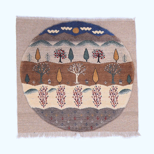 ギャッベ（ギャベ）ルリバフ　105×101cm（HM-70006）