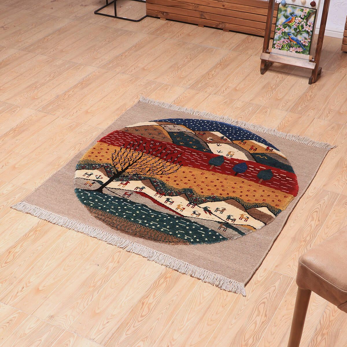 ギャッベ（ギャベ）ルリバフ　107×104cm（HM-70007）