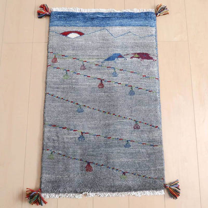 プレミアムギャッベ／ホシナマイ（ルリバフ） 85×53cm（HSS-71723）
