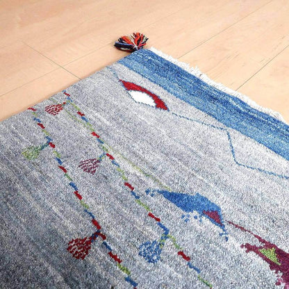 プレミアムギャッベ／ホシナマイ（ルリバフ） 85×53cm（HSS-71723）