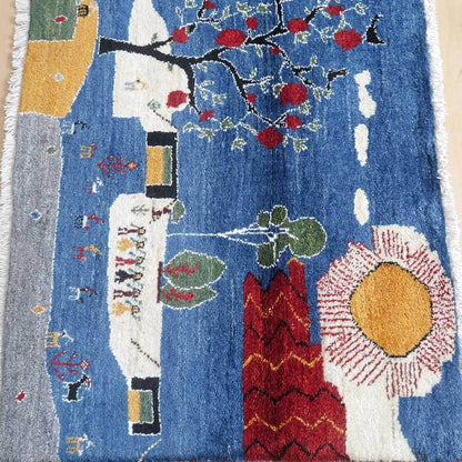 プレミアムギャッベ／ホシナマイ（ルリバフ） 67×87cm（HSS-71731）