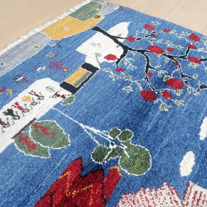 プレミアムギャッベ／ホシナマイ（ルリバフ） 67×87cm（HSS-71731）