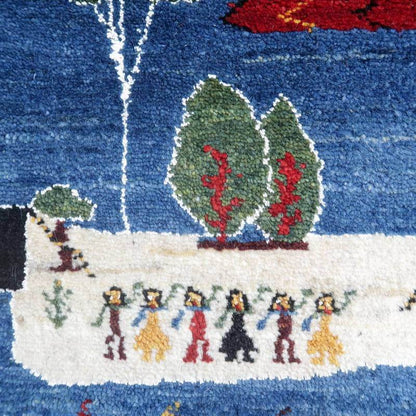 プレミアムギャッベ／ホシナマイ（ルリバフ） 67×87cm（HSS-71731）