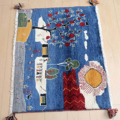 プレミアムギャッベ／ホシナマイ（ルリバフ） 67×87cm（HSS-71731）