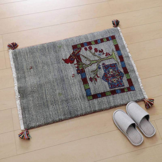 プレミアムギャッベ／ホシナマイ（ルリバフ） 85×63cm（HSS-72468）