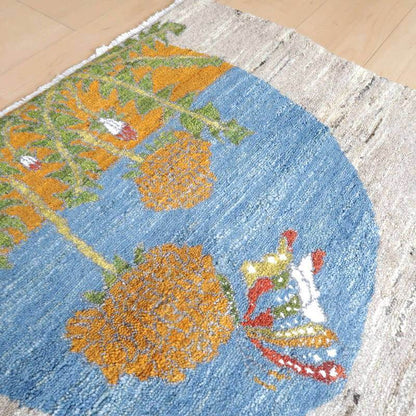 プレミアムギャッベ／ホシナマイ（ルリバフ） 89×66cm（HSS-77737）