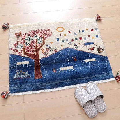 プレミアムギャッベ／ホシナマイ（ルリバフ） 91×67cm（HSS-77770）