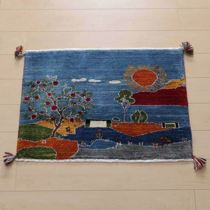 プレミアムギャッベ／ホシナマイ（ルリバフ） 63×92cm（HSS-77772）