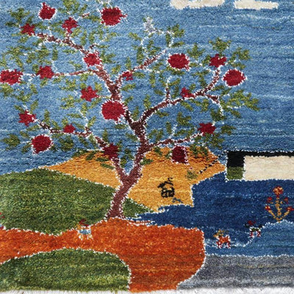 プレミアムギャッベ／ホシナマイ（ルリバフ） 63×92cm（HSS-77772）