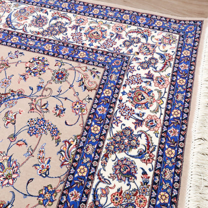 イラン製 ペルシャデザイン カーペット｜花唐草文様 ベージュ 機械織り 高密度（S-13275）