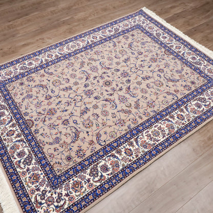 イラン製 ペルシャデザイン カーペット｜花唐草文様 ベージュ 機械織り 高密度（S-13275）
