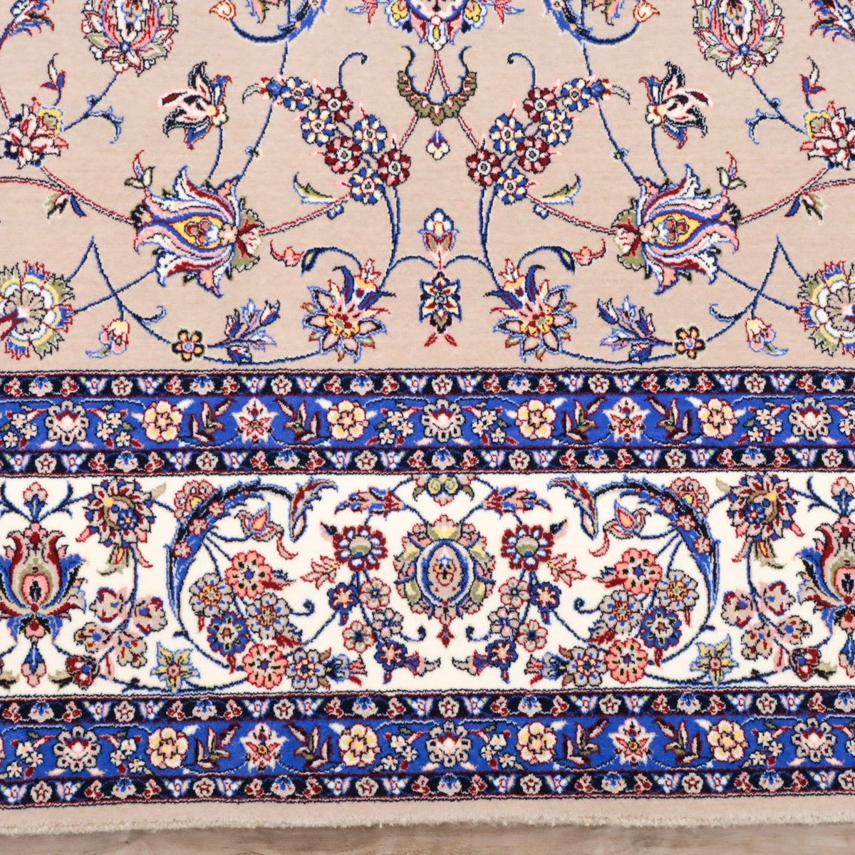 イラン製 ペルシャデザイン カーペット｜花唐草文様 ベージュ 機械織り 高密度（S-13275）