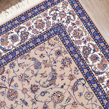 イラン製 ペルシャデザイン カーペット｜花唐草文様 ベージュ 機械織り 高密度（S-13275）