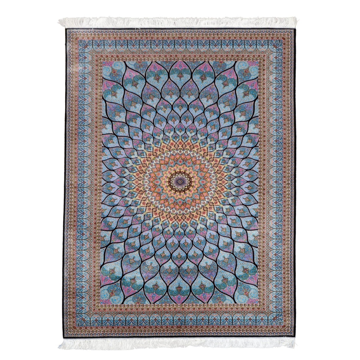 LUMINA モダールアートコレクション｜ゴンバド・羽根文様 ターコイズ×ピンク｜224×150cm（S-13313）