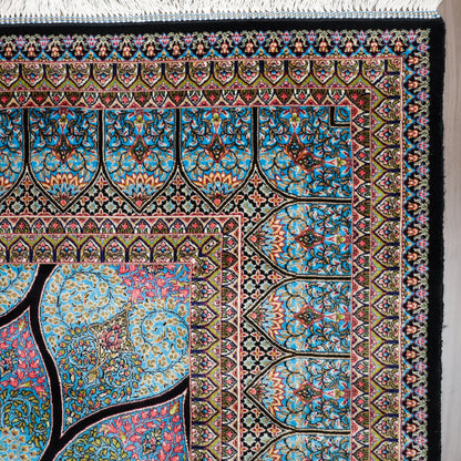 LUMINA モダールアートコレクション｜ゴンバド・羽根文様 ターコイズ×ピンク｜224×150cm（S-13313）