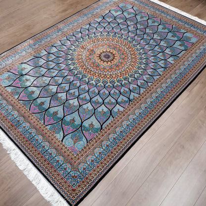 LUMINA モダールアートコレクション｜ゴンバド・羽根文様 ターコイズ×ピンク｜224×150cm（S-13313）