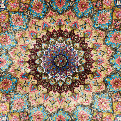 LUMINA モダールアートコレクション｜ゴンバド・羽根文様 ターコイズ×ピンク｜224×150cm（S-13313）