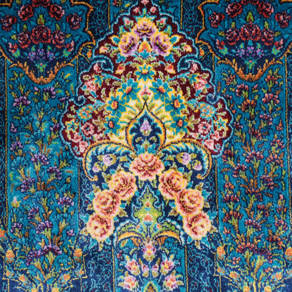 LUMINA モダールアートコレクション｜アーチ・花メダリオン柄 ターコイズ×ピンク｜230×150cm（S-13317）