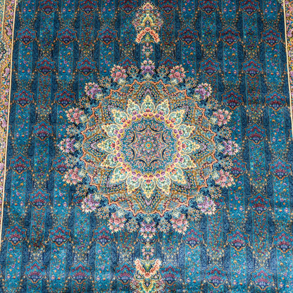 LUMINA モダールアートコレクション｜アーチ・花メダリオン柄 ターコイズ×ピンク｜230×150cm（S-13317）