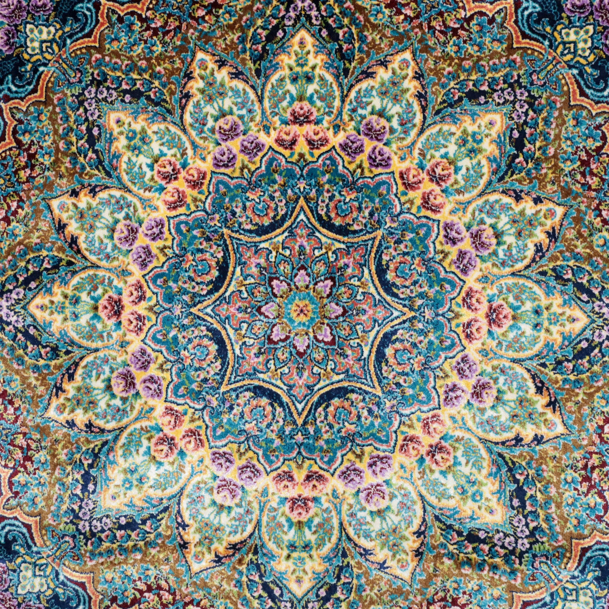 LUMINA モダールアートコレクション｜アーチ・花メダリオン柄 ターコイズ×ピンク｜230×150cm（S-13317）