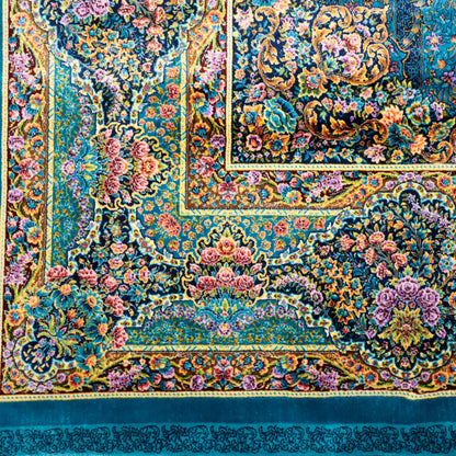 LUMINA モダールアートコレクション｜アーチ・花メダリオン柄 ターコイズ×ピンク｜230×150cm（S-13317）