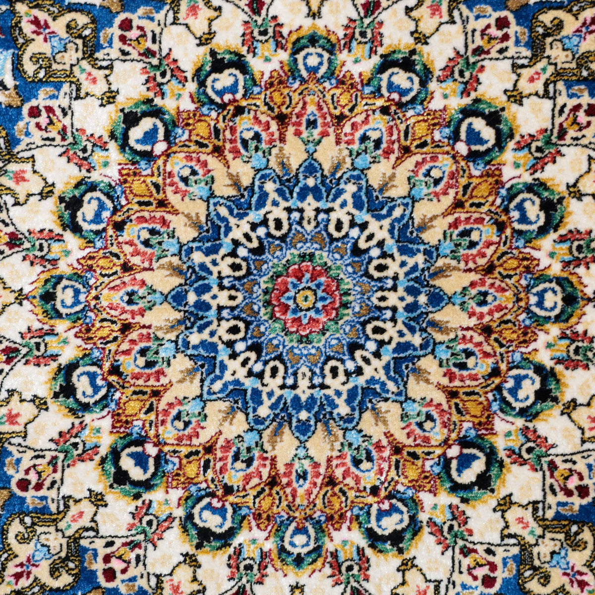 LUMINA モダールアートコレクション｜花メダリオン柄 ロイヤルブルー×ローズ｜118×80cm（S-13389）