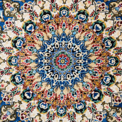 LUMINA モダールアートコレクション｜花メダリオン柄 ロイヤルブルー×ローズ｜118×80cm（S-13389）