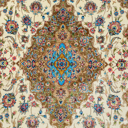 LUMINA モダールアートコレクション｜花メダリオン柄 アイボリー×金茶｜125×81cm（S-13394）
